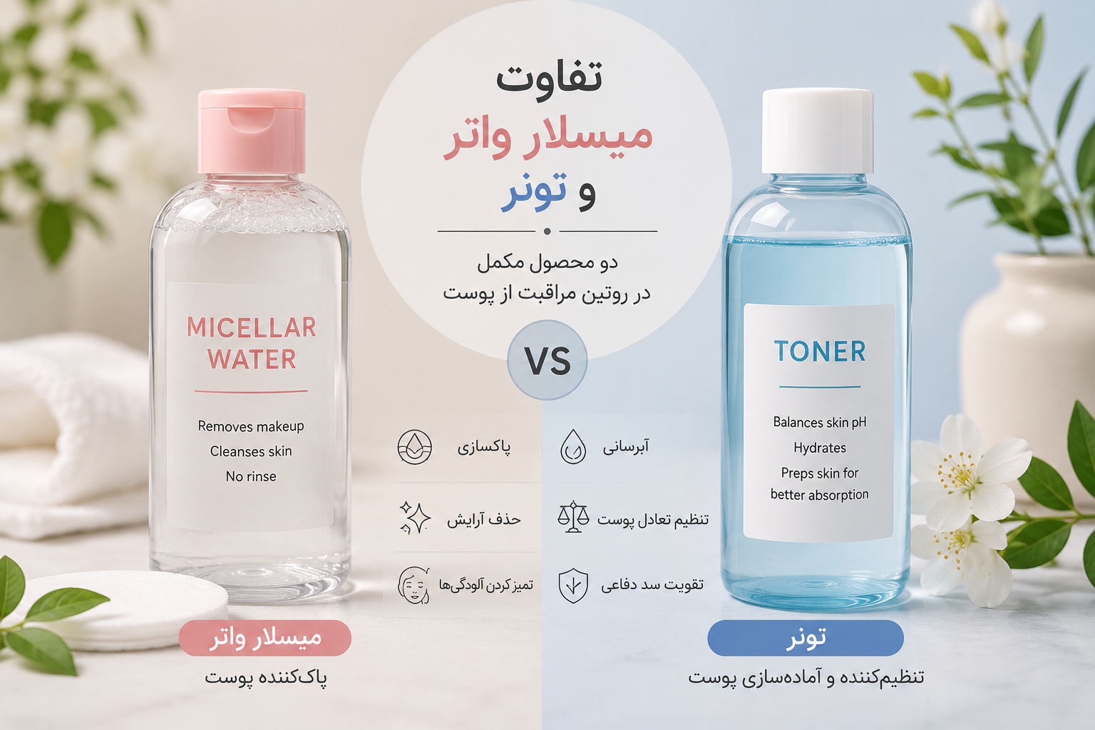 تفاوت میسلار واتر و تونر چیست؟ بررسی علمی کاربرد، مزایا و نحوه استفاده